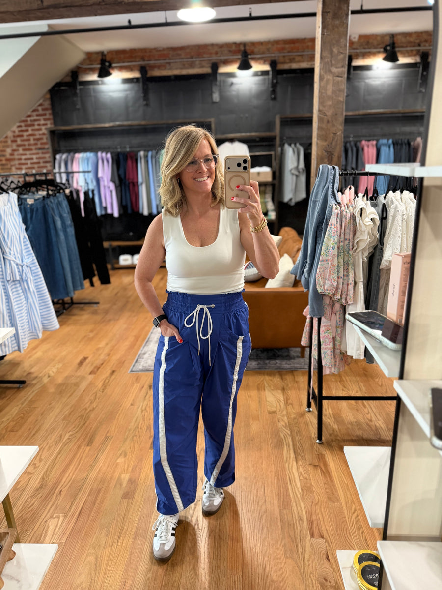 Royal Blue Contrast Stripe Windbreaker Pants