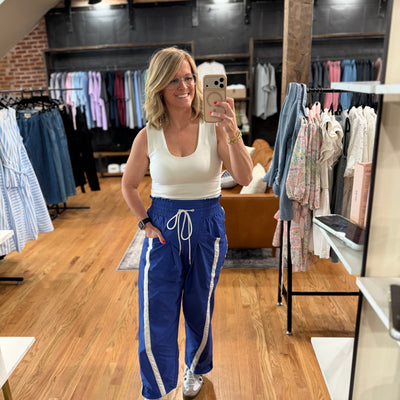 Royal Blue Contrast Stripe Windbreaker Pants