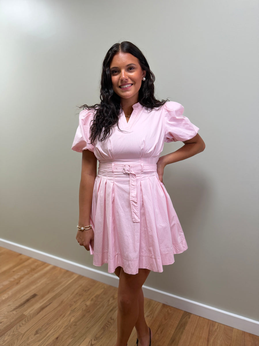Belted Puff Sleeve Mini Dress