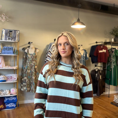 Mint & Chocolate Striped Knit Sweater