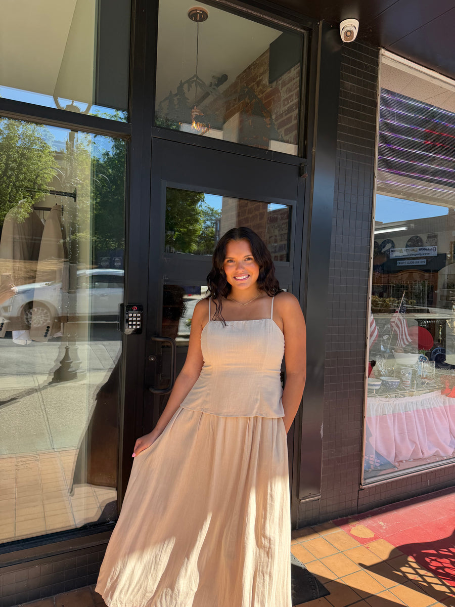 Architectural Tiered Bodice Maxi Dress