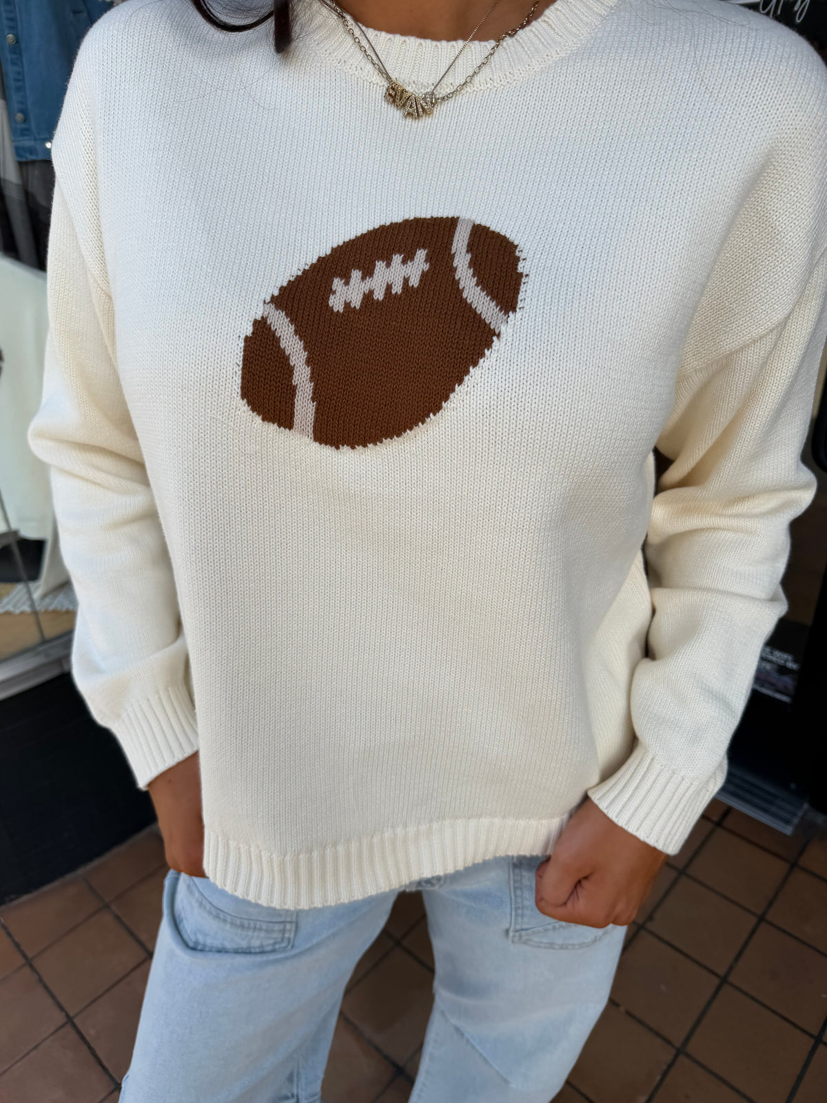 Football Knit Sweater – Ivory