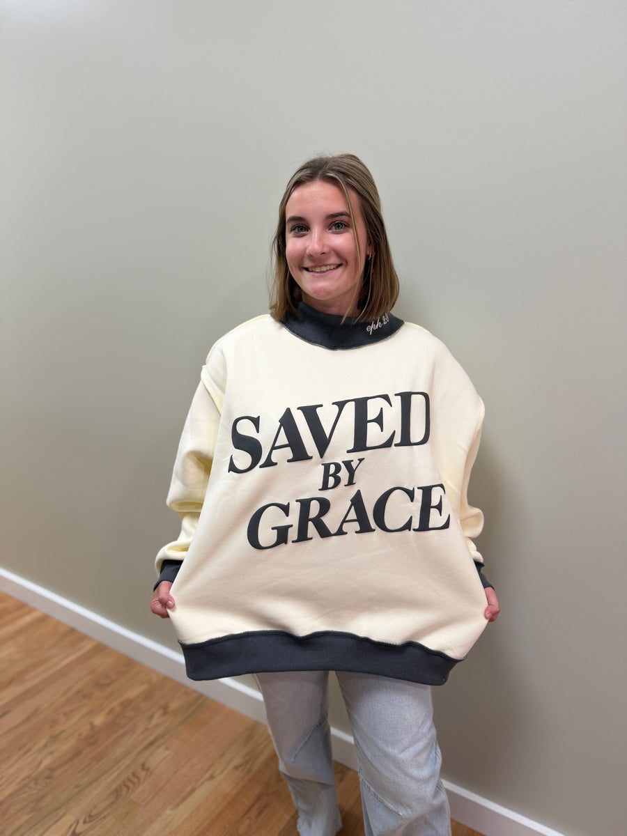 Saved By Grace Oversized Graphic Mockneck
