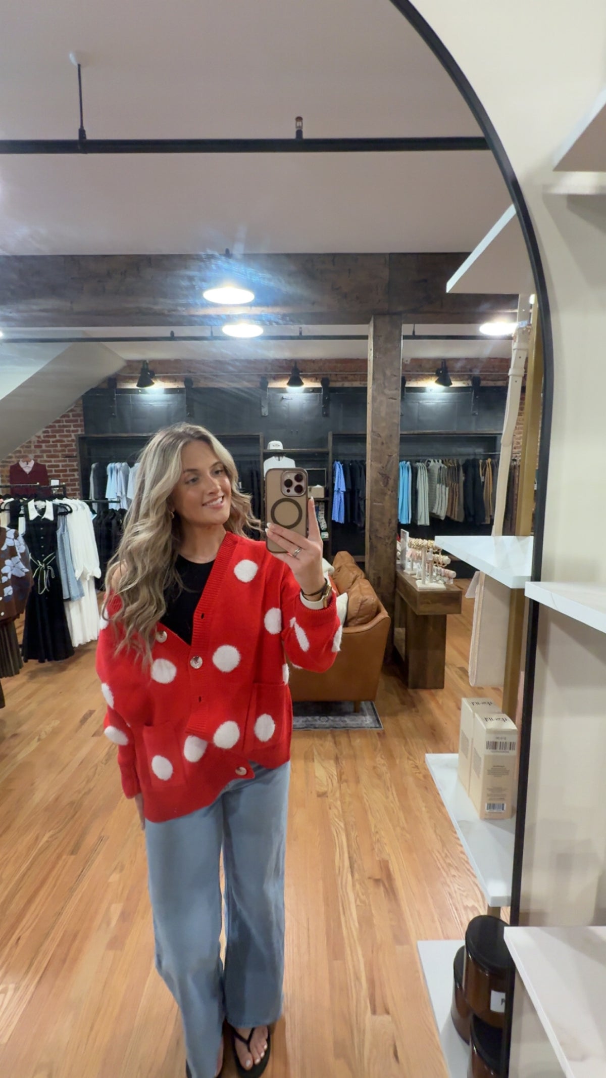 Festive Polka Dot Cardigan – Red & White