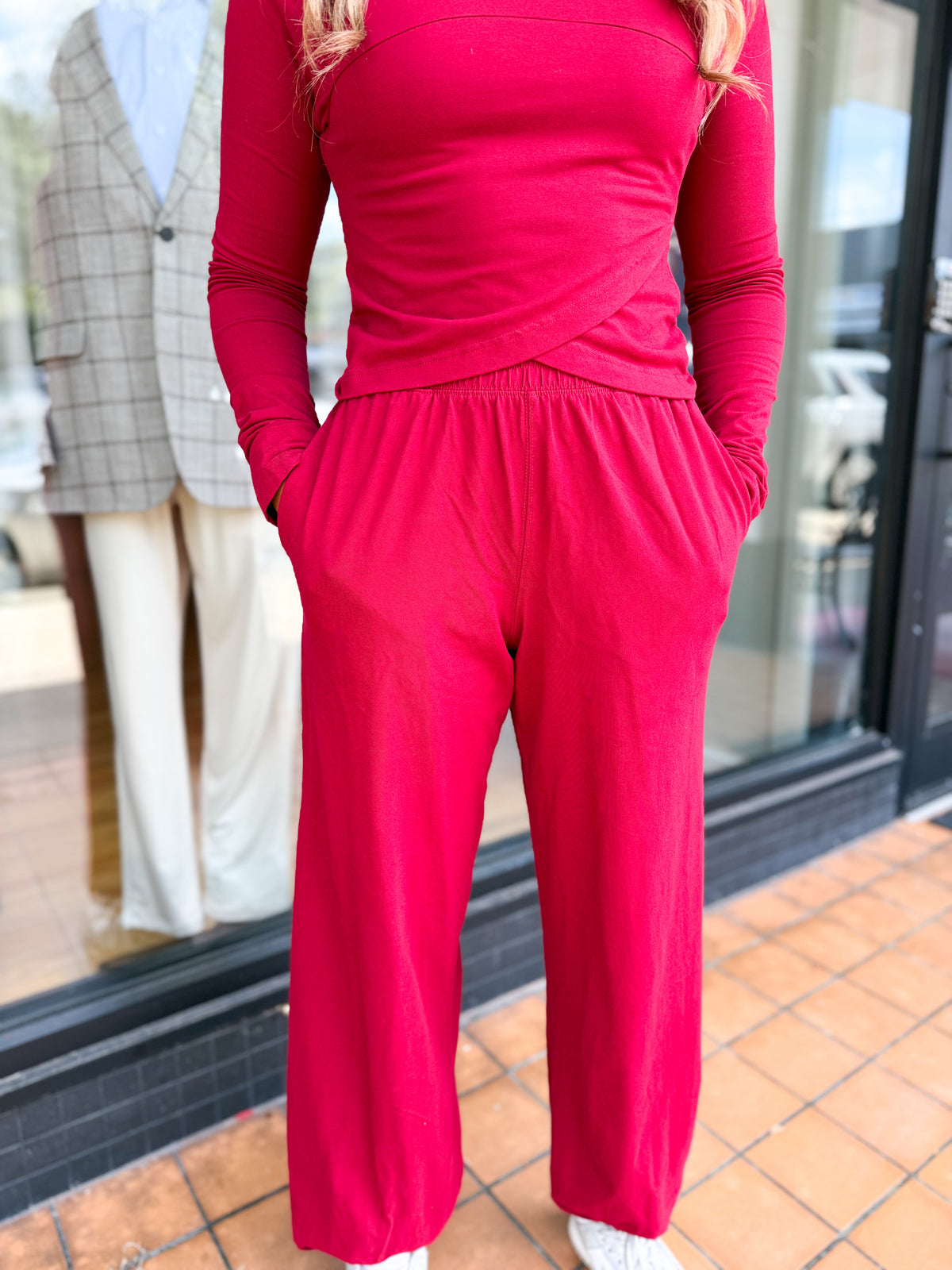 Burgundy Wrap Top & Jogger Matching Set