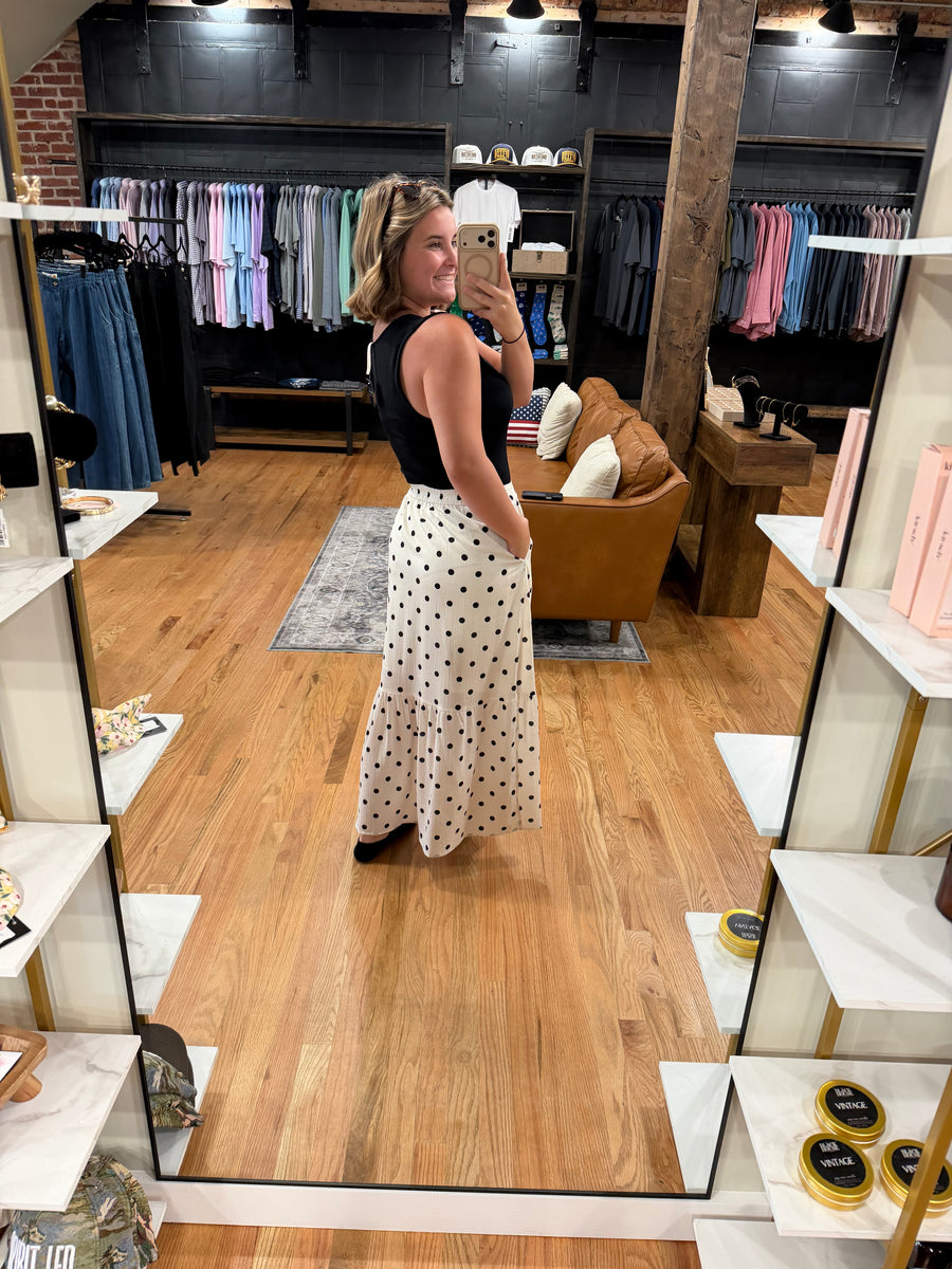 Ivory & Black Polka Dot Tiered Midi Skirt