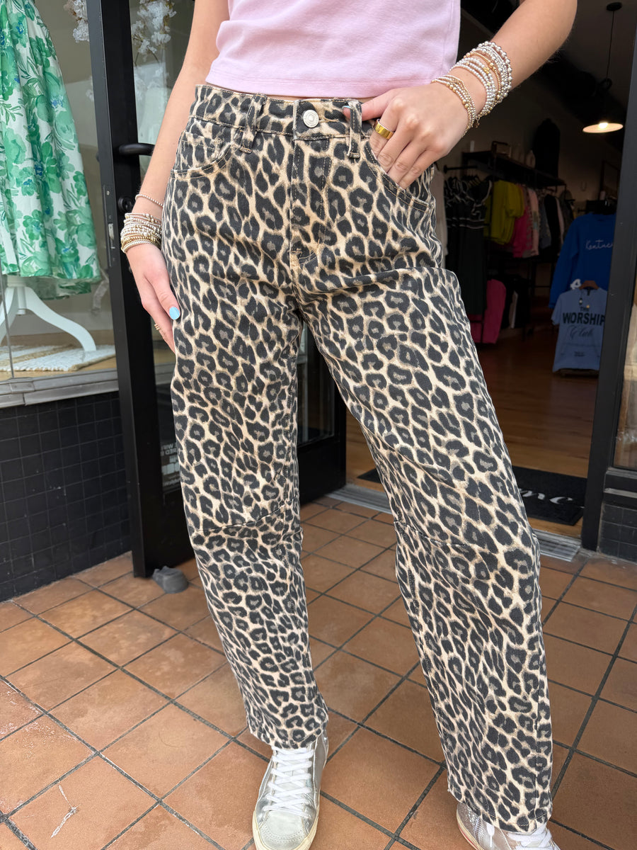 Leopard Print Barrell Jeans