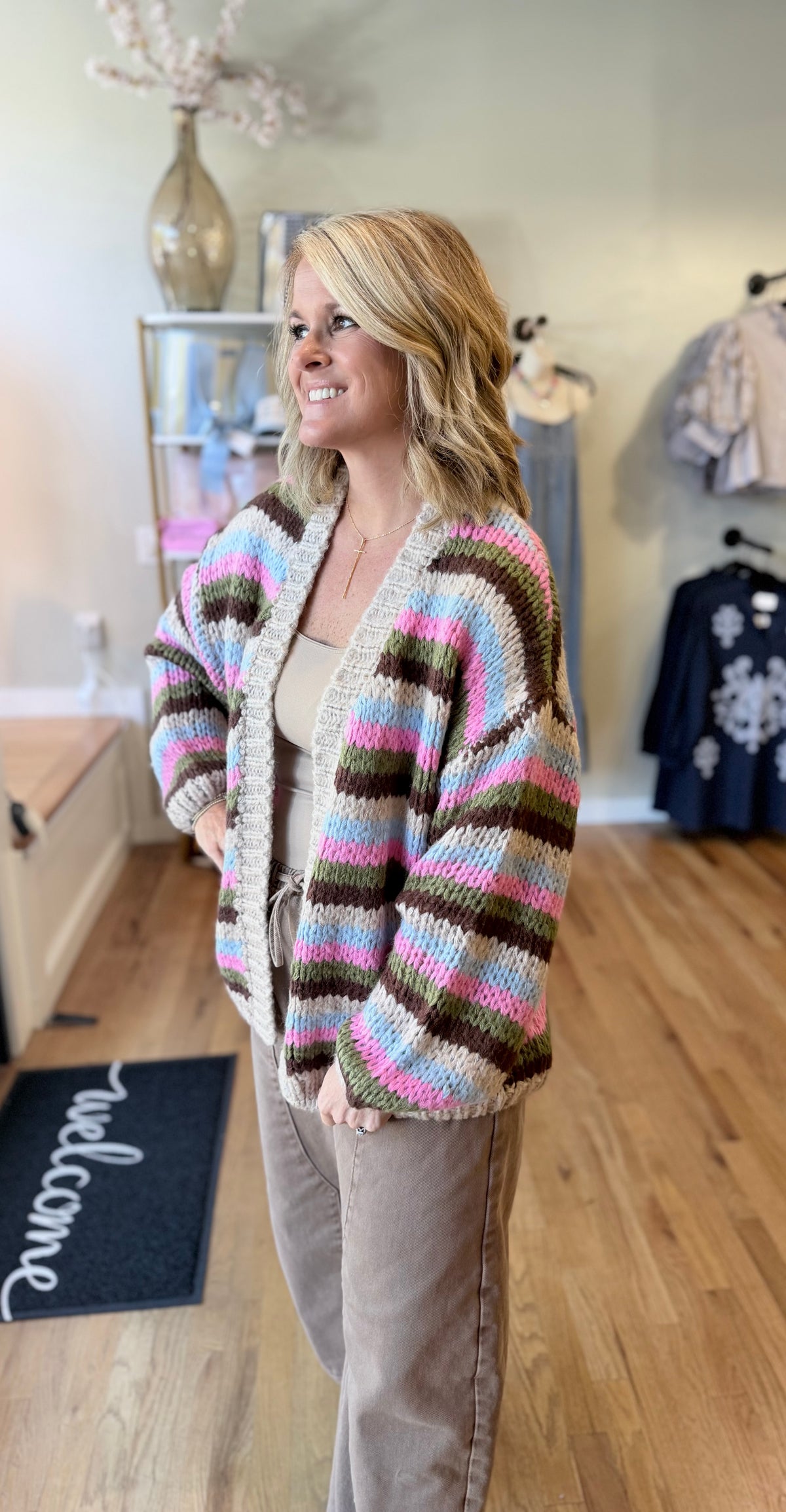 Multi-Stripe Cozy Open Cardigan