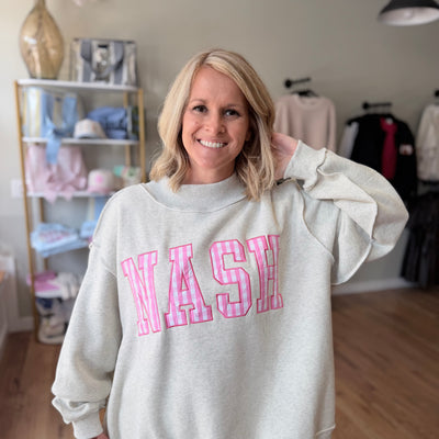 Pink Gingham NASH Oversized Mock Neck Sweatshirt