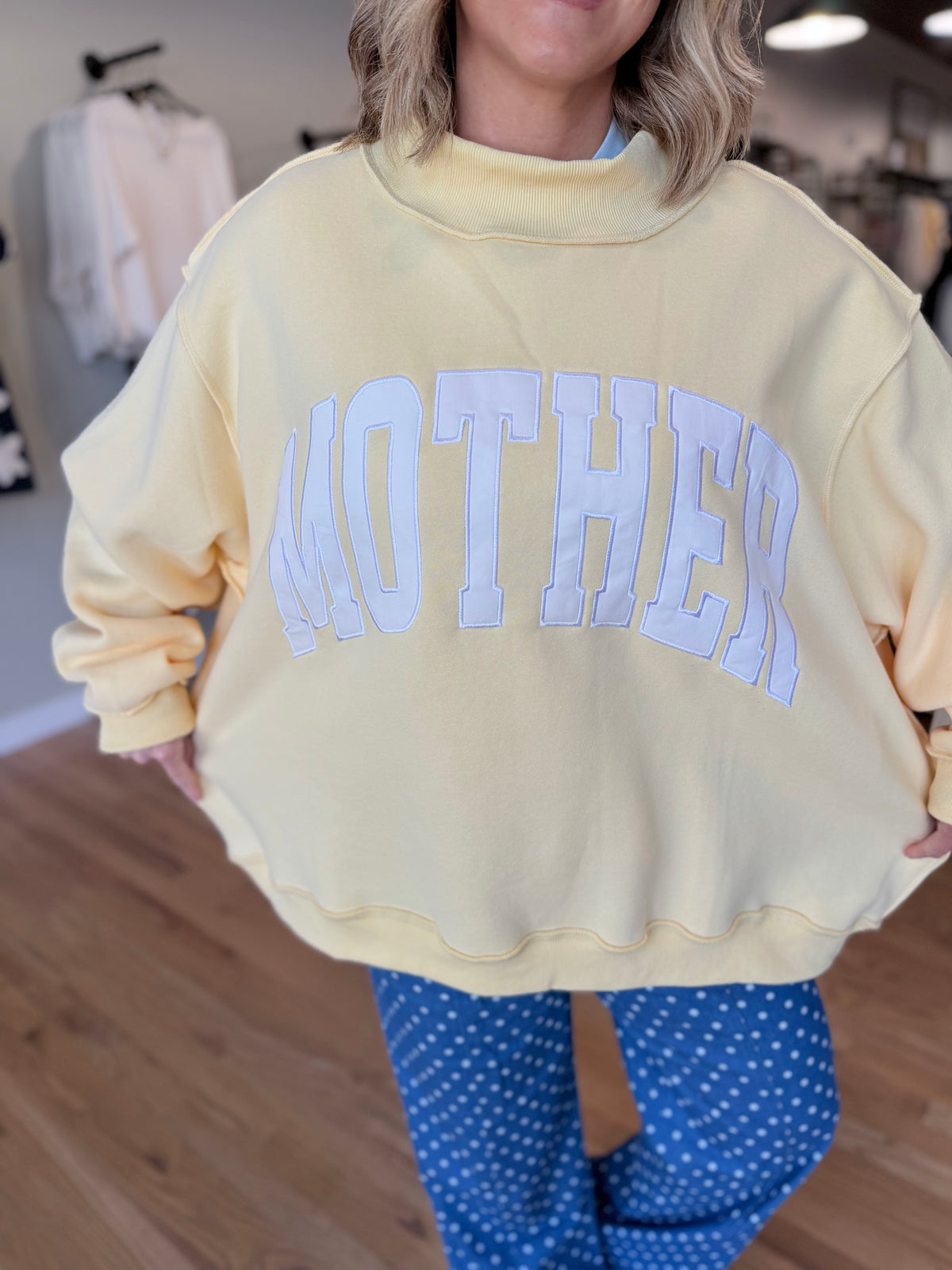 'MOTHER' Embroidered Mock Neck Sweatshirt