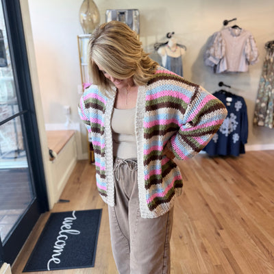 Multi-Stripe Cozy Open Cardigan