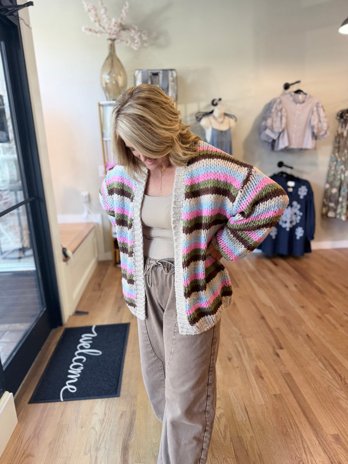 Multi-Stripe Cozy Open Cardigan