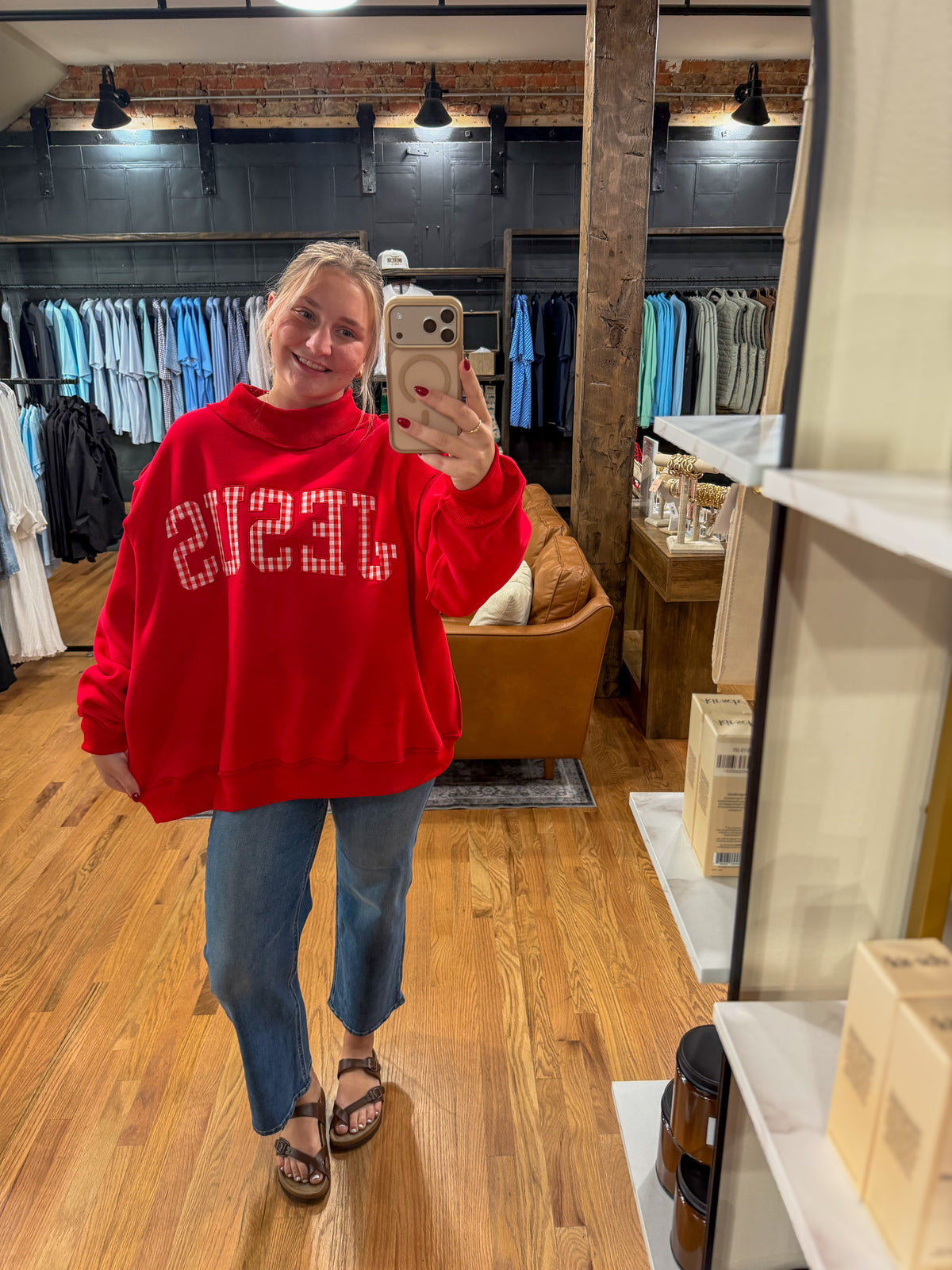 Gingham Jesus Oversized Mockneck