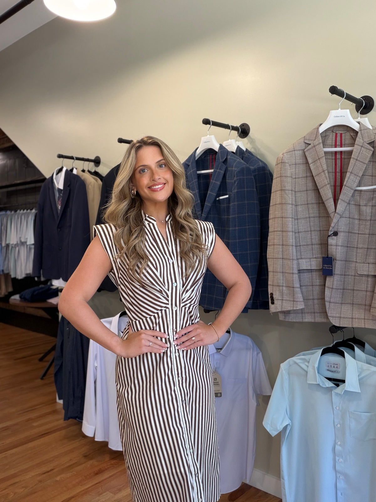 Brown & Ivory Striped Button-Front Midi Dress