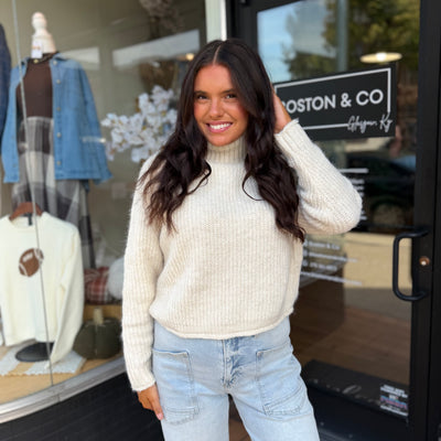 Ivory Ribbed Mock Neck Sweater