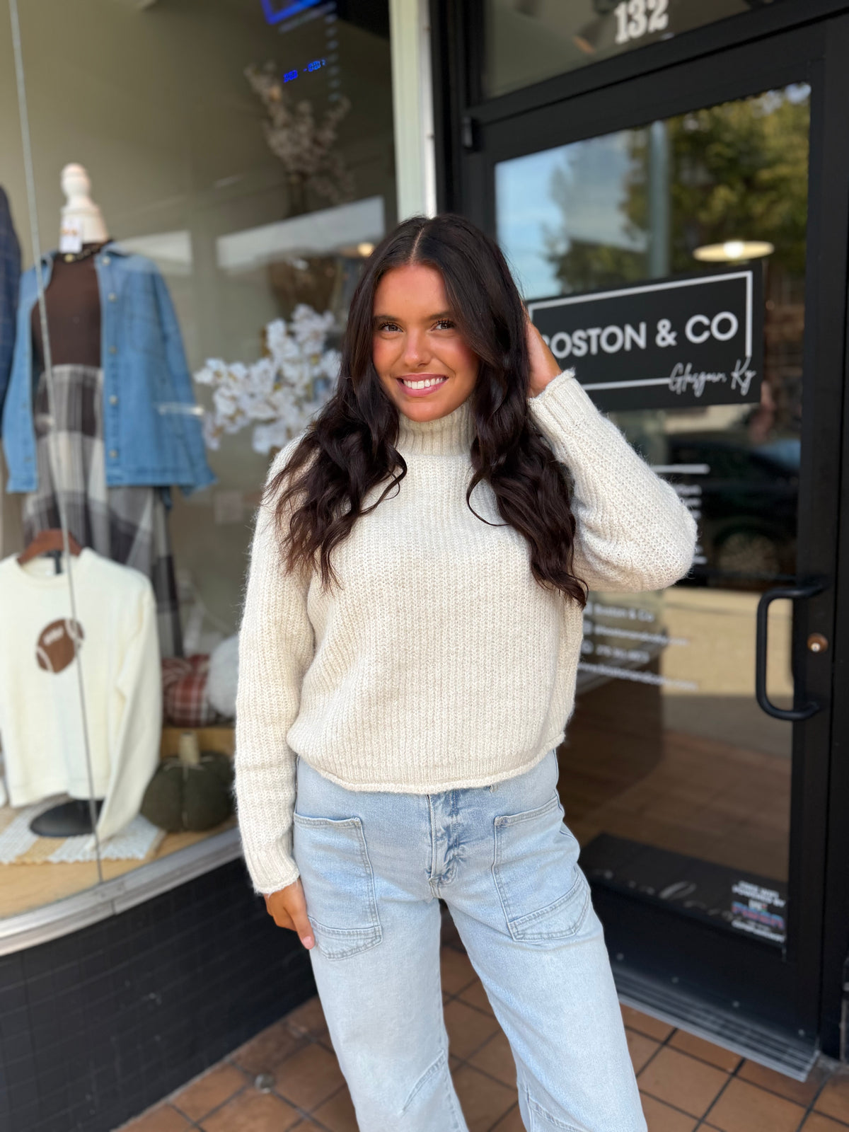 Ivory Ribbed Mock Neck Sweater