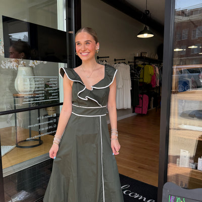 Ruffle Neck Midi Dress