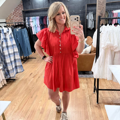 Ruffled Sleeve Pintuck Solid Mini Dress