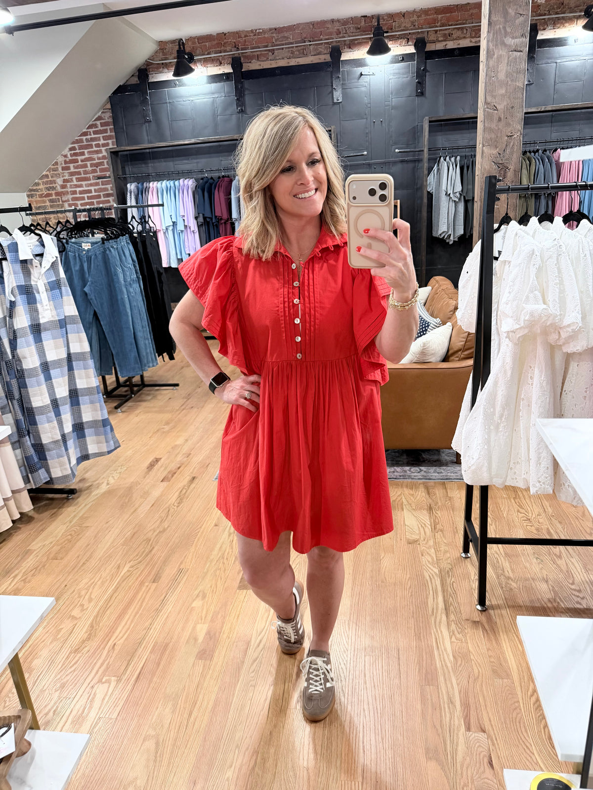 Ruffled Sleeve Pintuck Solid Mini Dress