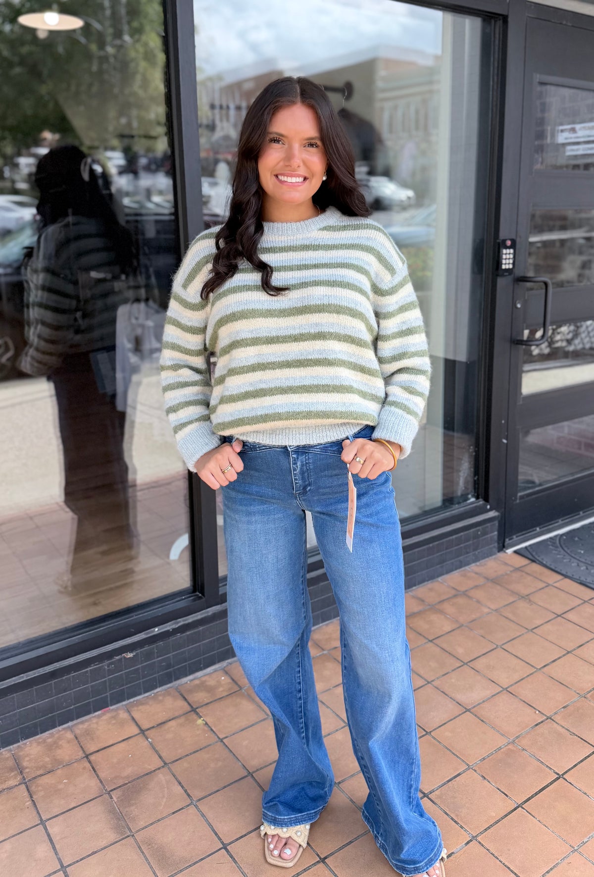 Fog Blue Stripe Cozy Crewneck Sweater