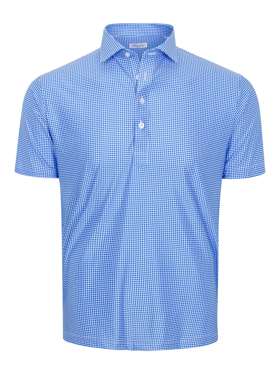 Blue Micro Gingham Performance Polo