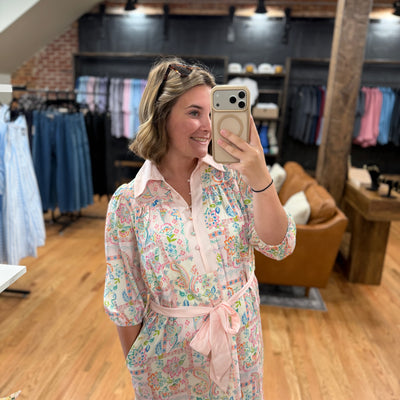 Blush Floral Patchwork Tie-Waist Mini Dress