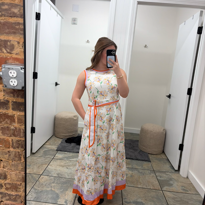Floral Border Print Tie Waist Maxi Dress
