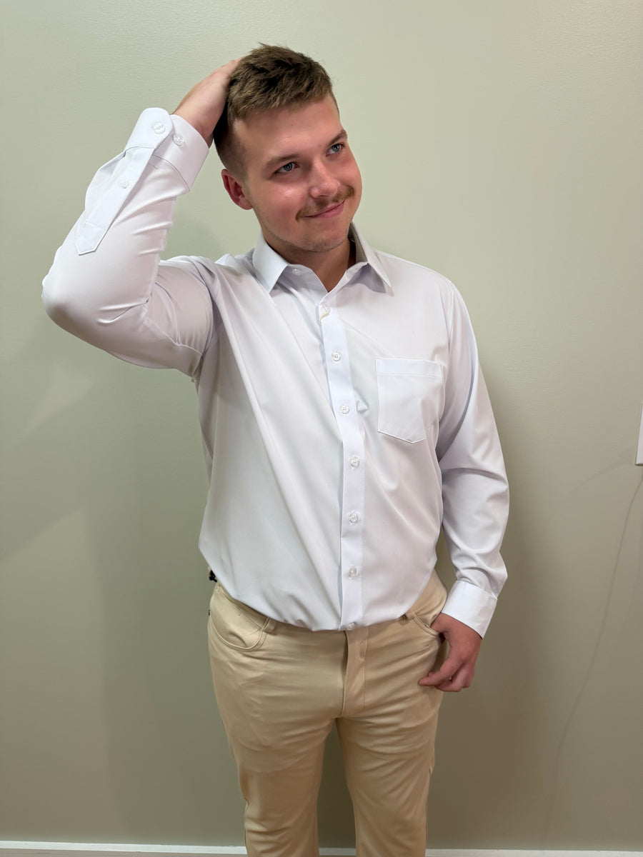 White Hustle Dress Shirt - Long Sleeve