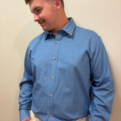 Liam Denim Blue Untuckable Classic Fit Dress Shirt