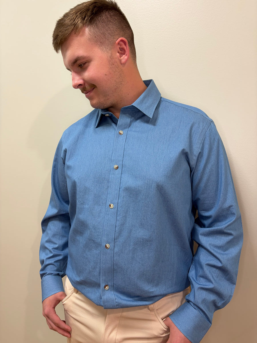 Liam Denim Blue Untuckable Classic Fit Dress Shirt