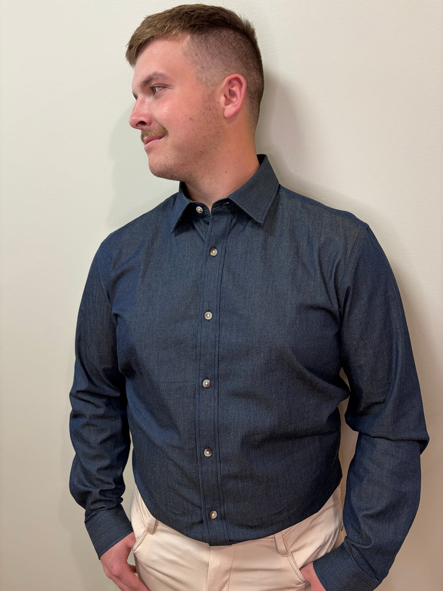 Liam Dark Denim Untuckable Slim Fit Dress Shirt