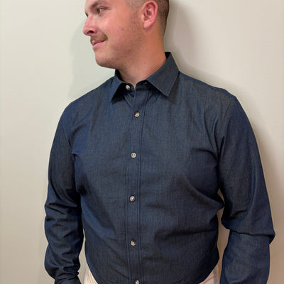 Liam Dark Denim Untuckable Slim Fit Dress Shirt