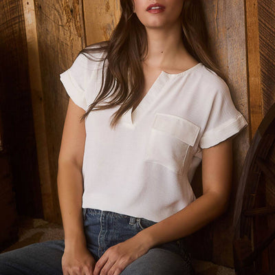 Short sleeve split neck top
