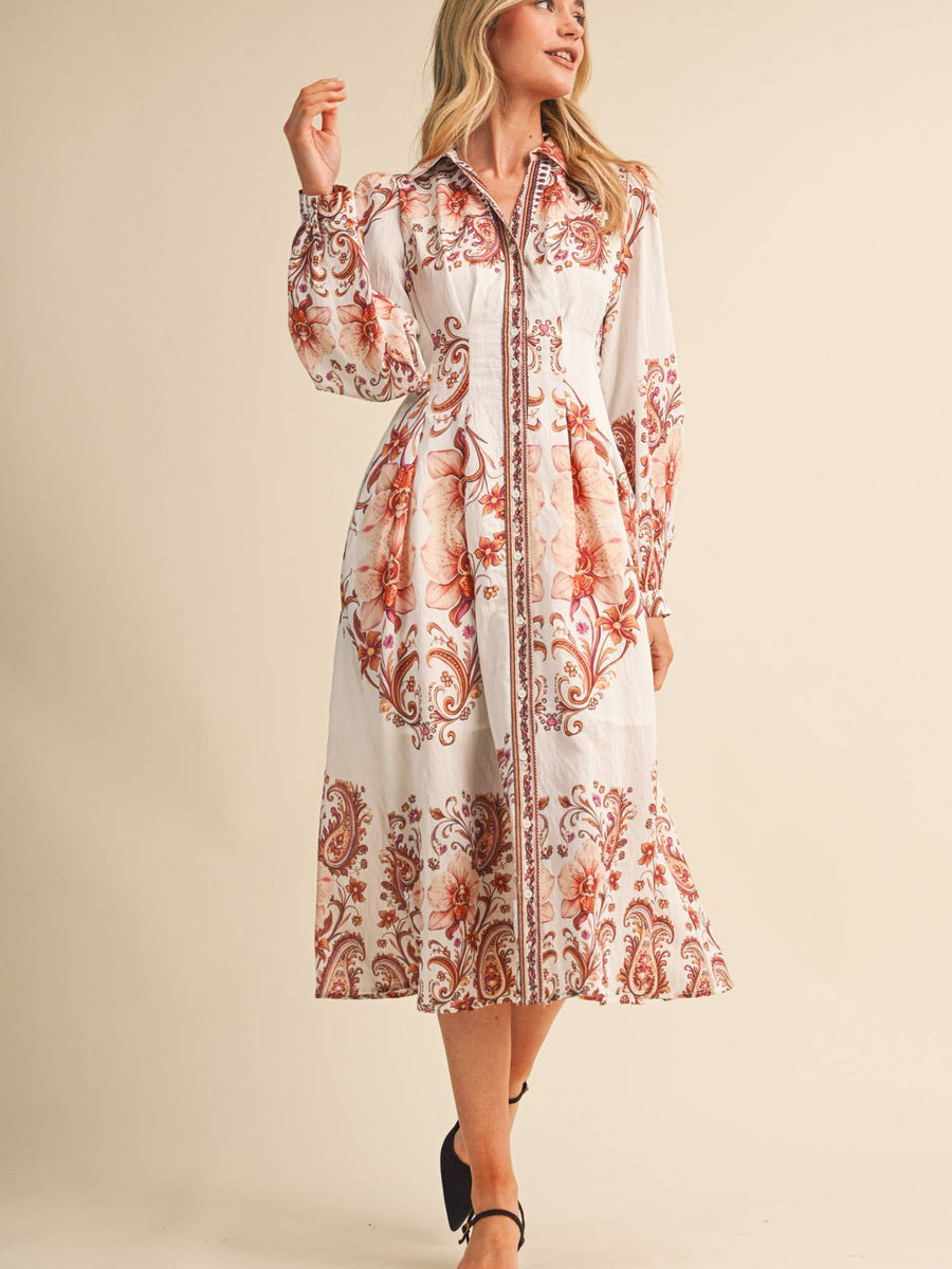 Vintage Paisley Floral Midi Dress