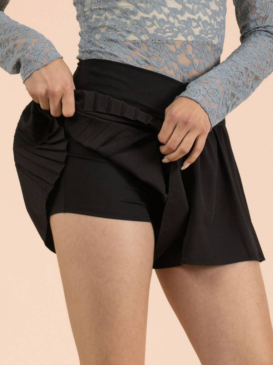 Black High-Waisted Pleated Skort
