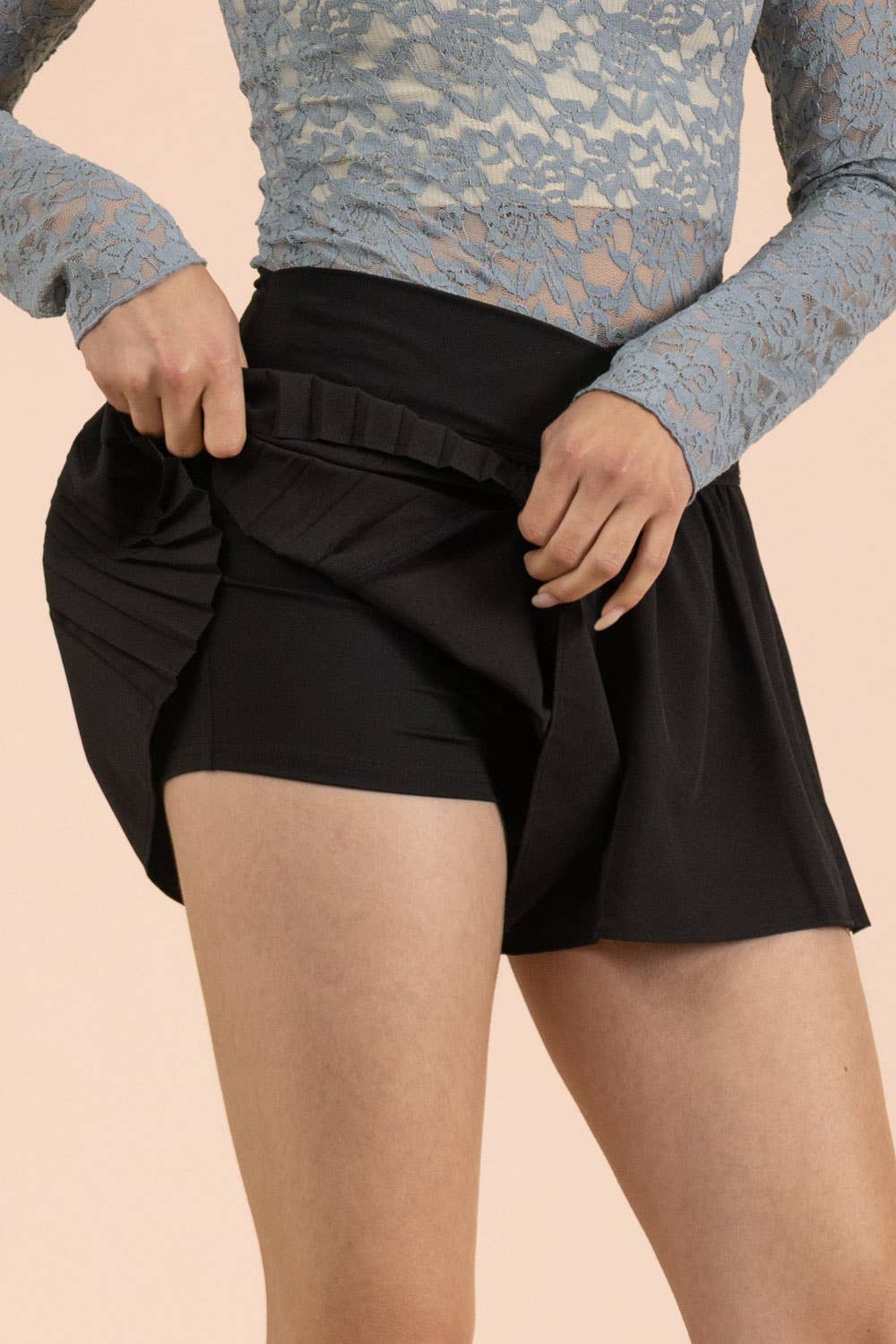 Black High-Waisted Pleated Skort