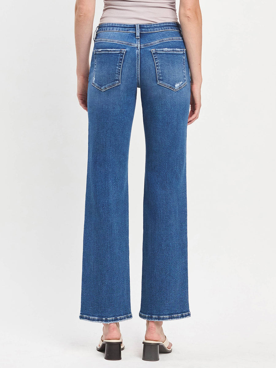 Mid Rise Full Length Straight Leg Jeans