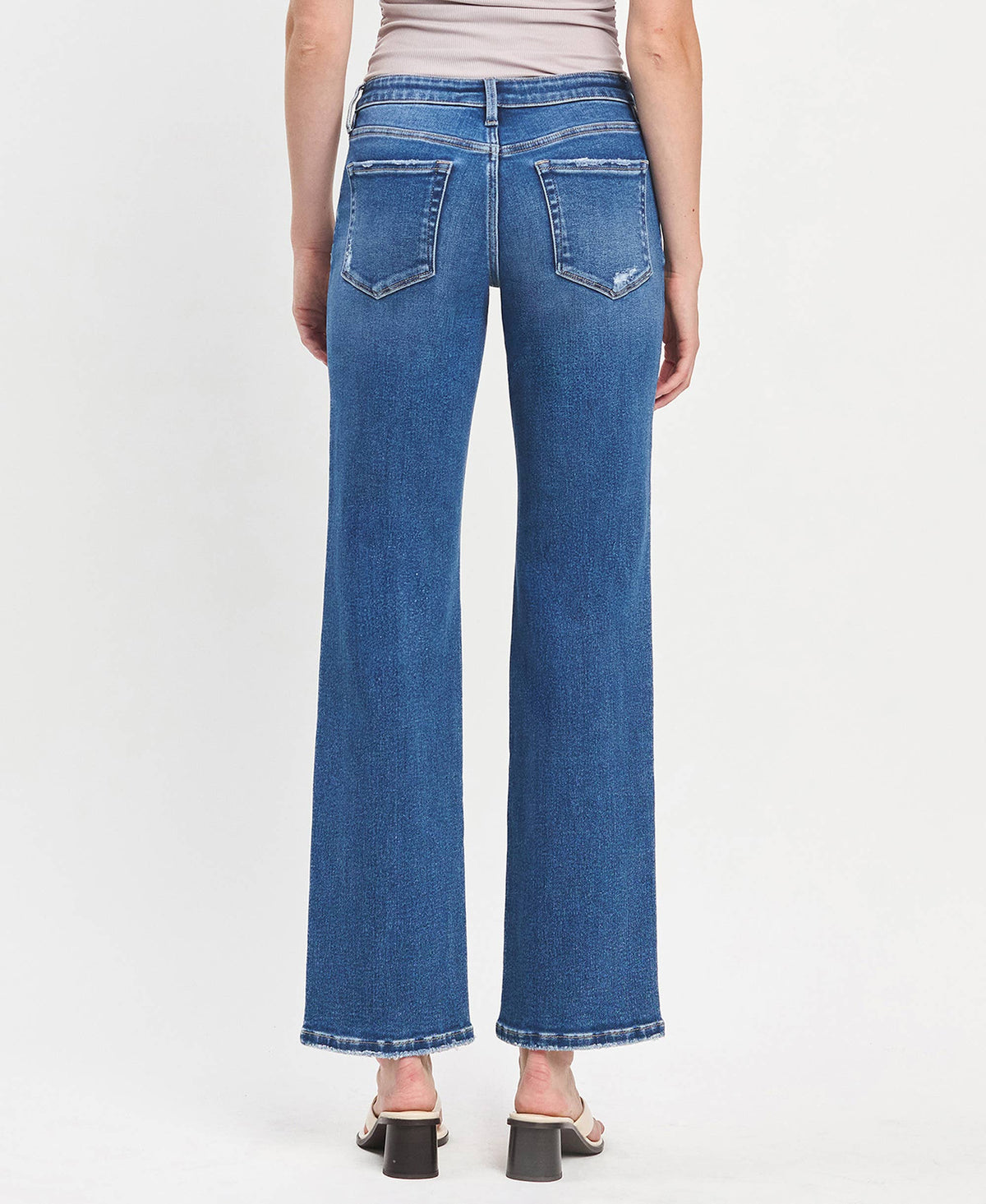 Mid Rise Full Length Straight Leg Jeans
