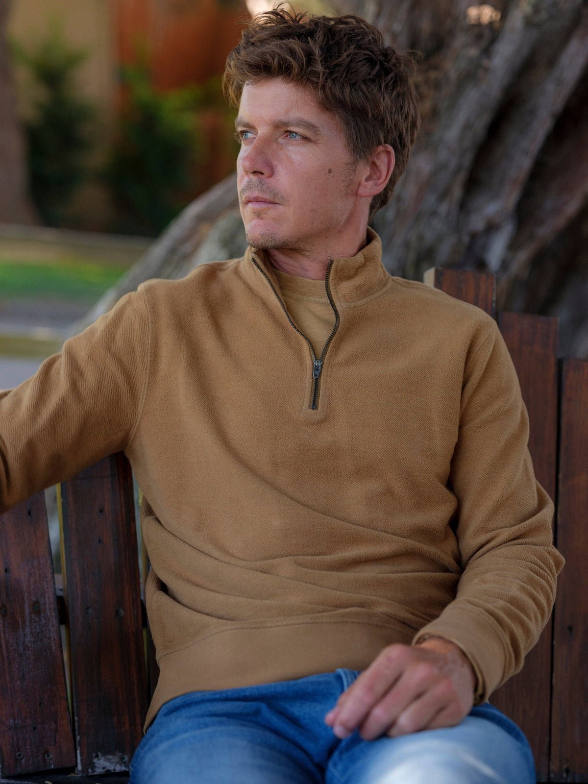 Dunlop Reverse 1/4 Zip - Tea Brown