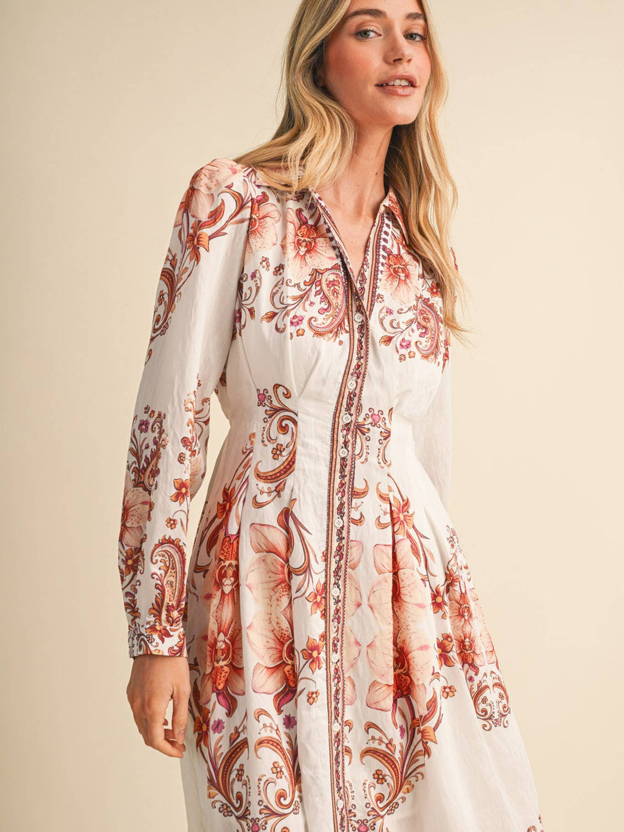 Vintage Paisley Floral Midi Dress