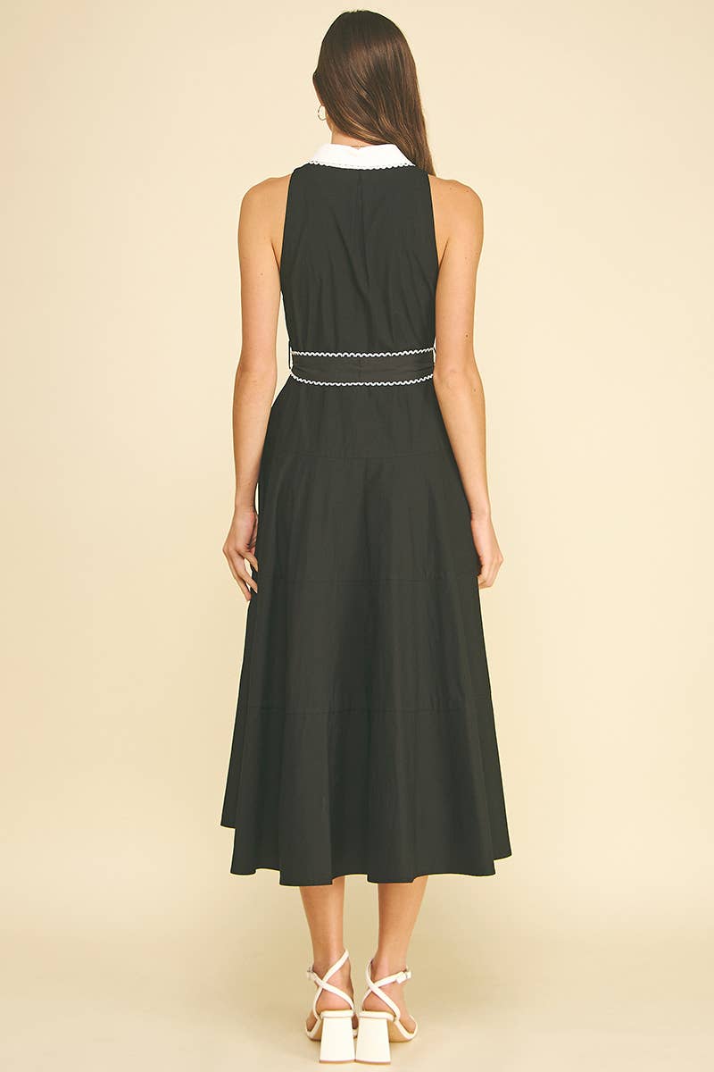 Black & White Tie Waist Midi Dress