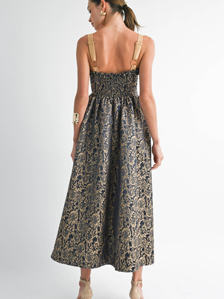 Gold Damask Midi Dress