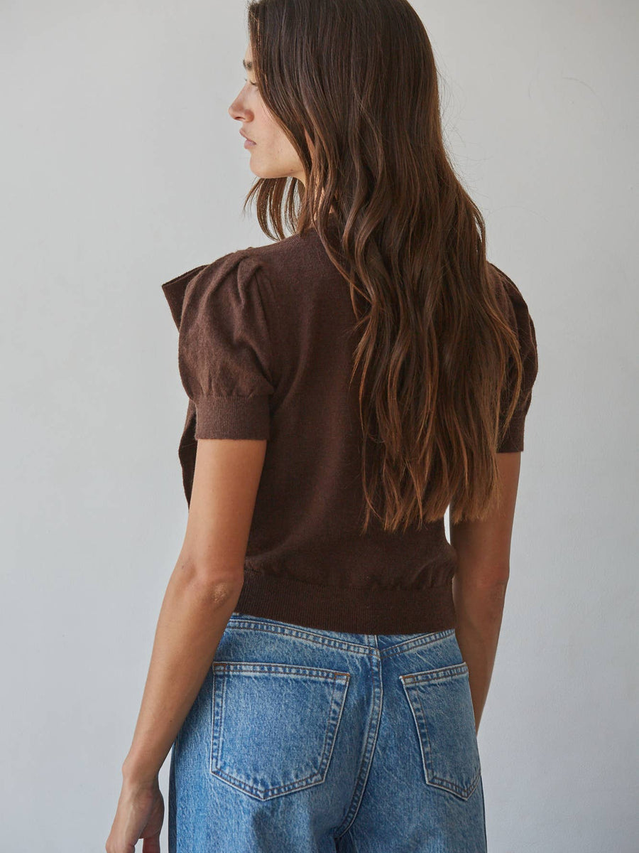 Chocolate Bow Detail Short Sleeve Sweater