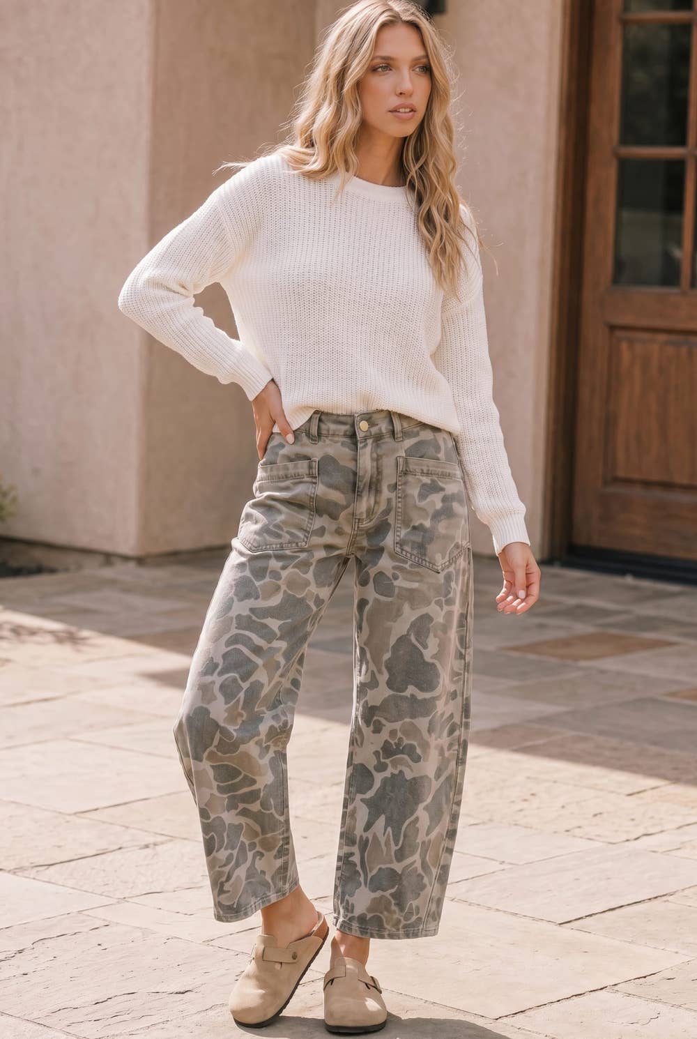 Neutral Camo Wide Leg Jeans