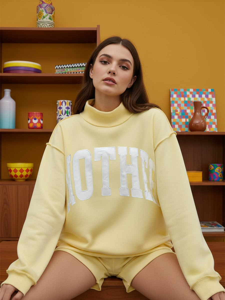 'MOTHER' Embroidered Mock Neck Sweatshirt
