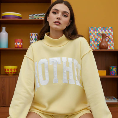 'MOTHER' Embroidered Mock Neck Sweatshirt