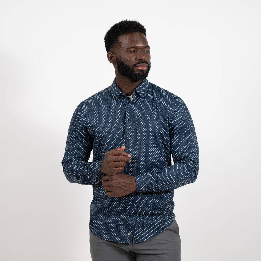 Men's Navy Micro Dot Performance Button Down