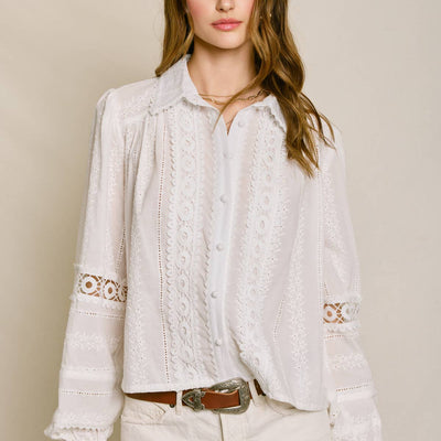 Ivory Lace Detail Boho Button Front Blouse