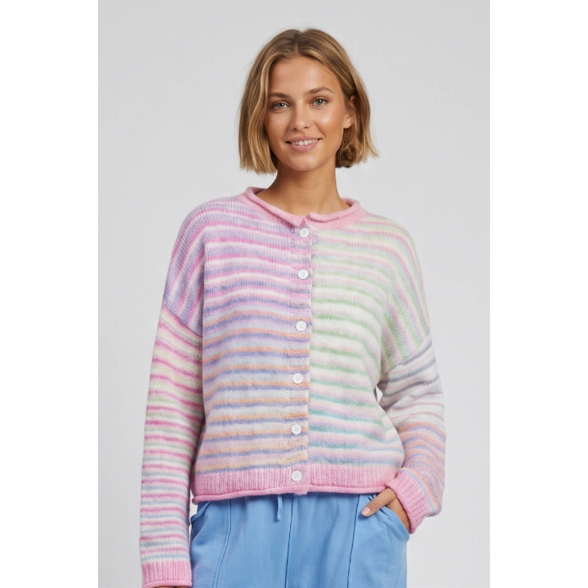 Multicolor Striped Button-Front Cardigan