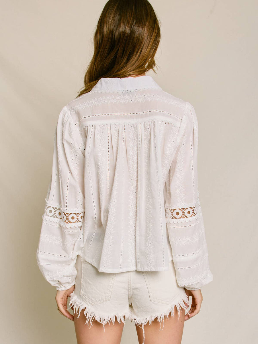Ivory Lace Detail Boho Button Front Blouse